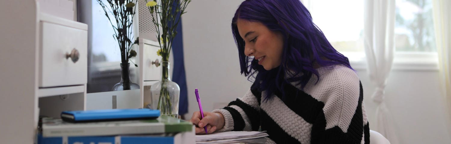 Student working at her desk