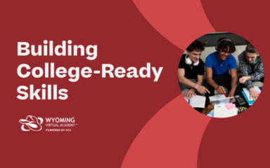 Text with an image of a group of students studying